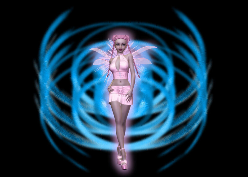 pink fairy with blue aura
