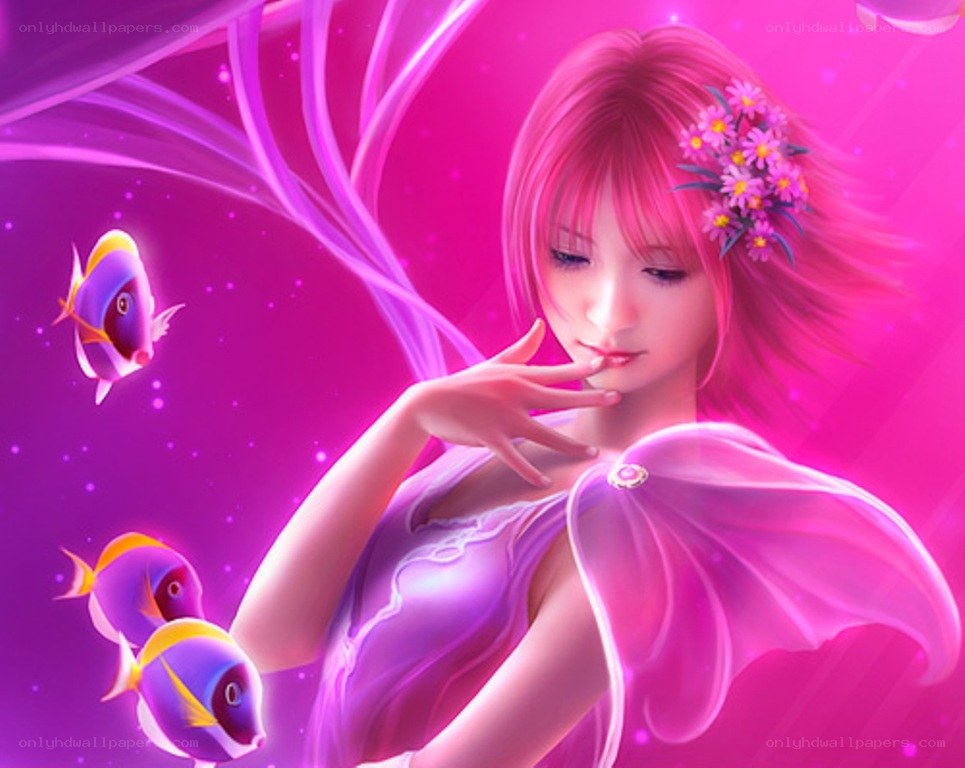 pink fairy with fish