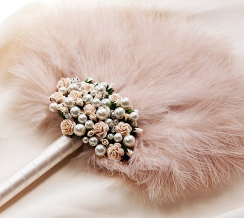 Pink Feather Fan with Flowers
