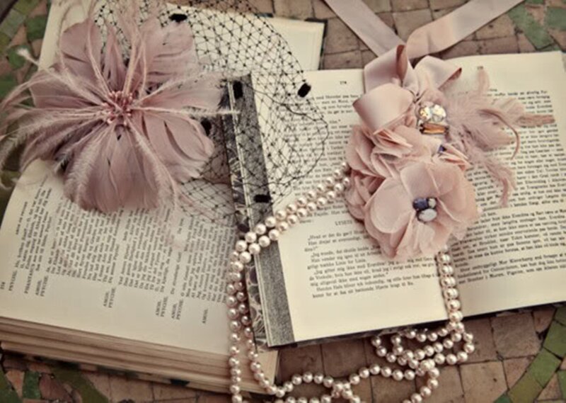 Pink Feather Flowers on Book