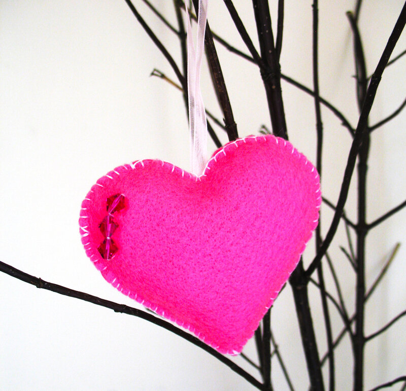 Pink Felt Heart Ornament