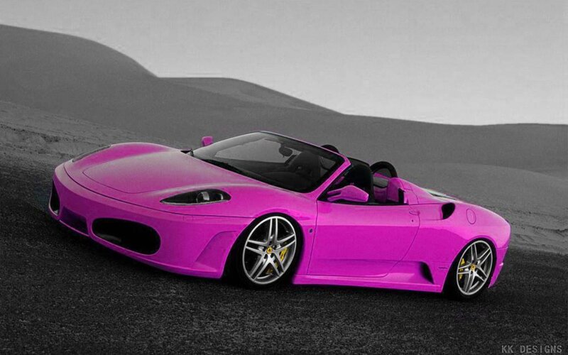 pink ferrari in desert