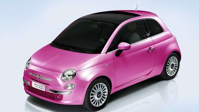 Pink Fiat 500 car