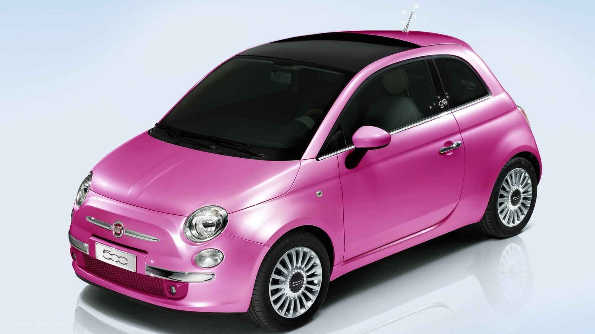 Pink Fiat 500 car