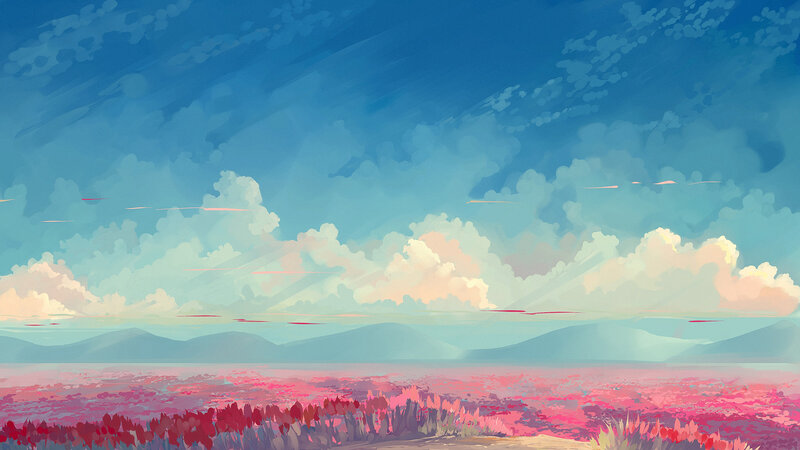 Pink Field under Sky