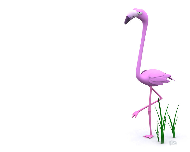 Pink Flamingo Standing — Neutral, 3d Render, Grass