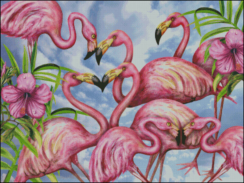 Pink Flamingos in Garden