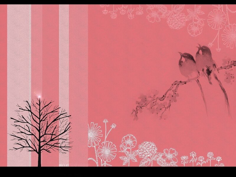 Pink floral art with birds
