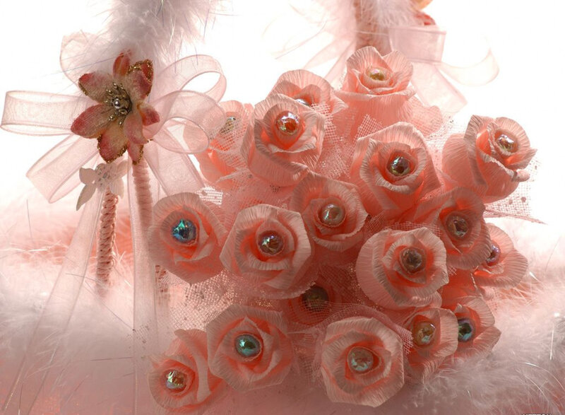 Pink floral bouquet with ribbon