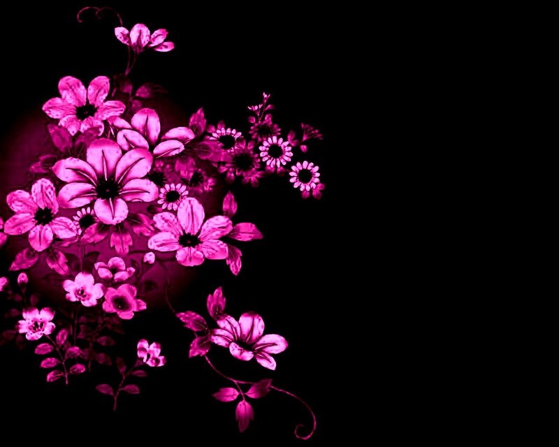 pink floral design on black