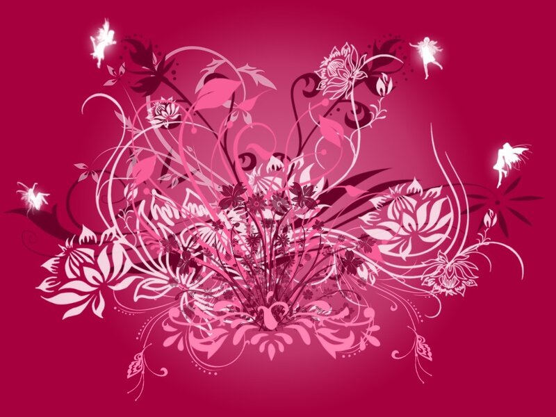 pink floral design with fairies