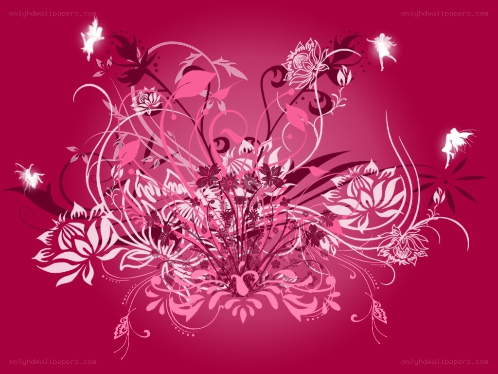 pink floral design with fairies