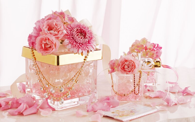 Pink Floral Gift Boxes — Elegant, Photograph, Flowers