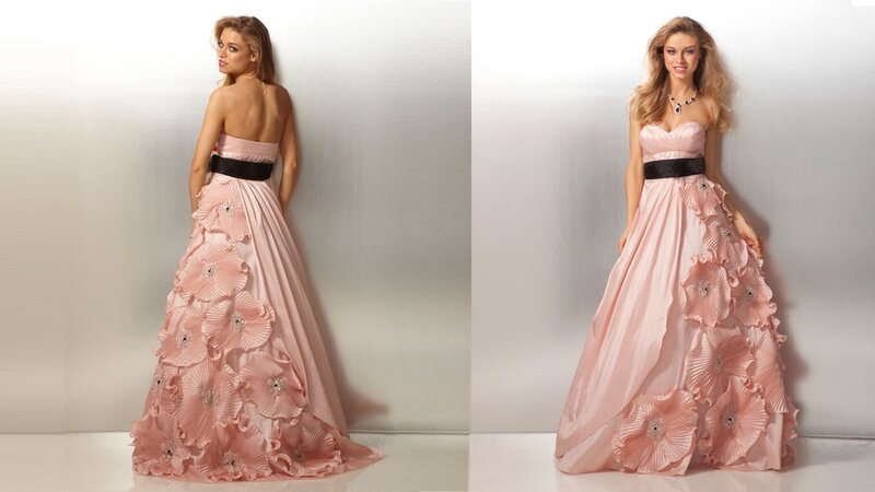 Pink floral gown with black belt