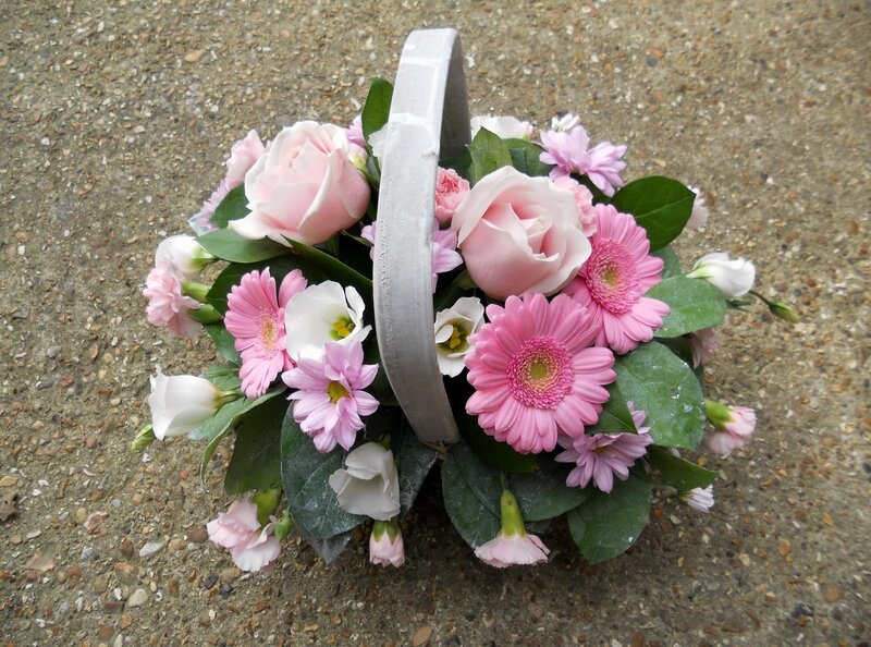 Pink flower basket arrangement