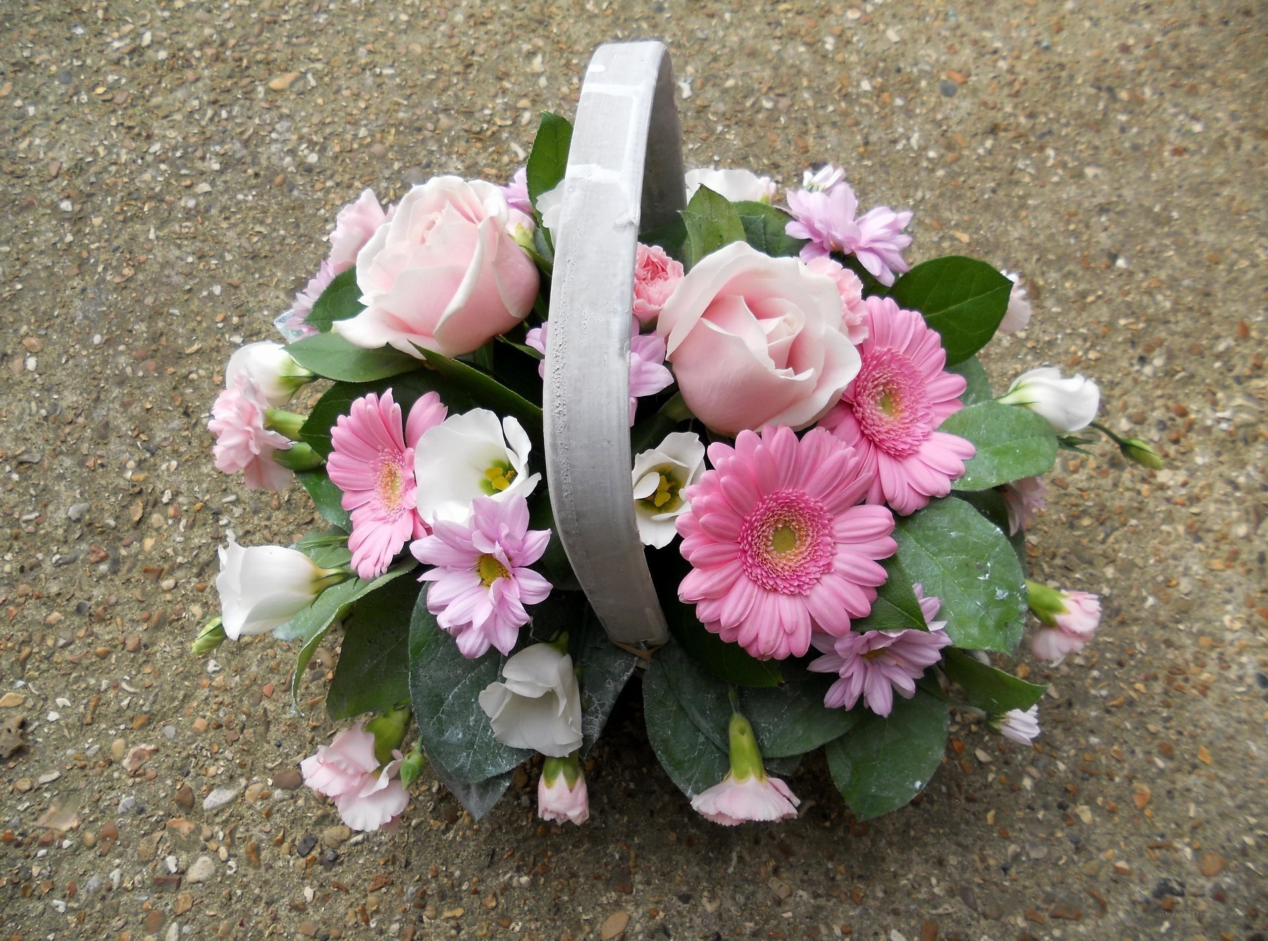Pink flower basket arrangement