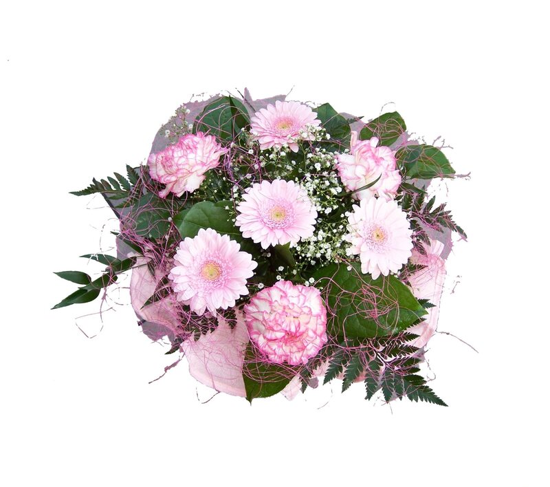 Pink Flower Bouquet — Calm, Photograph, Green Leaves