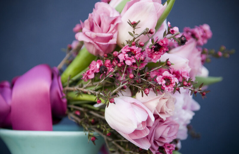 Pink Flower Bouquet — Calm, Photograph, Ribbon, Bowl
