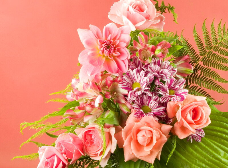 Pink Flower Bouquet — Calm, Photograph, Roses, Dahlias
