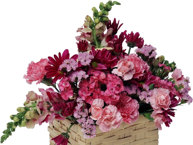 Pink flower bouquet in basket