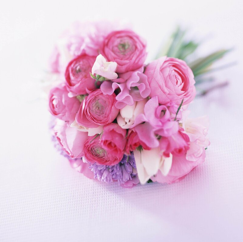 Pink Flower Bouquet — Serene, Photograph, Green Stems