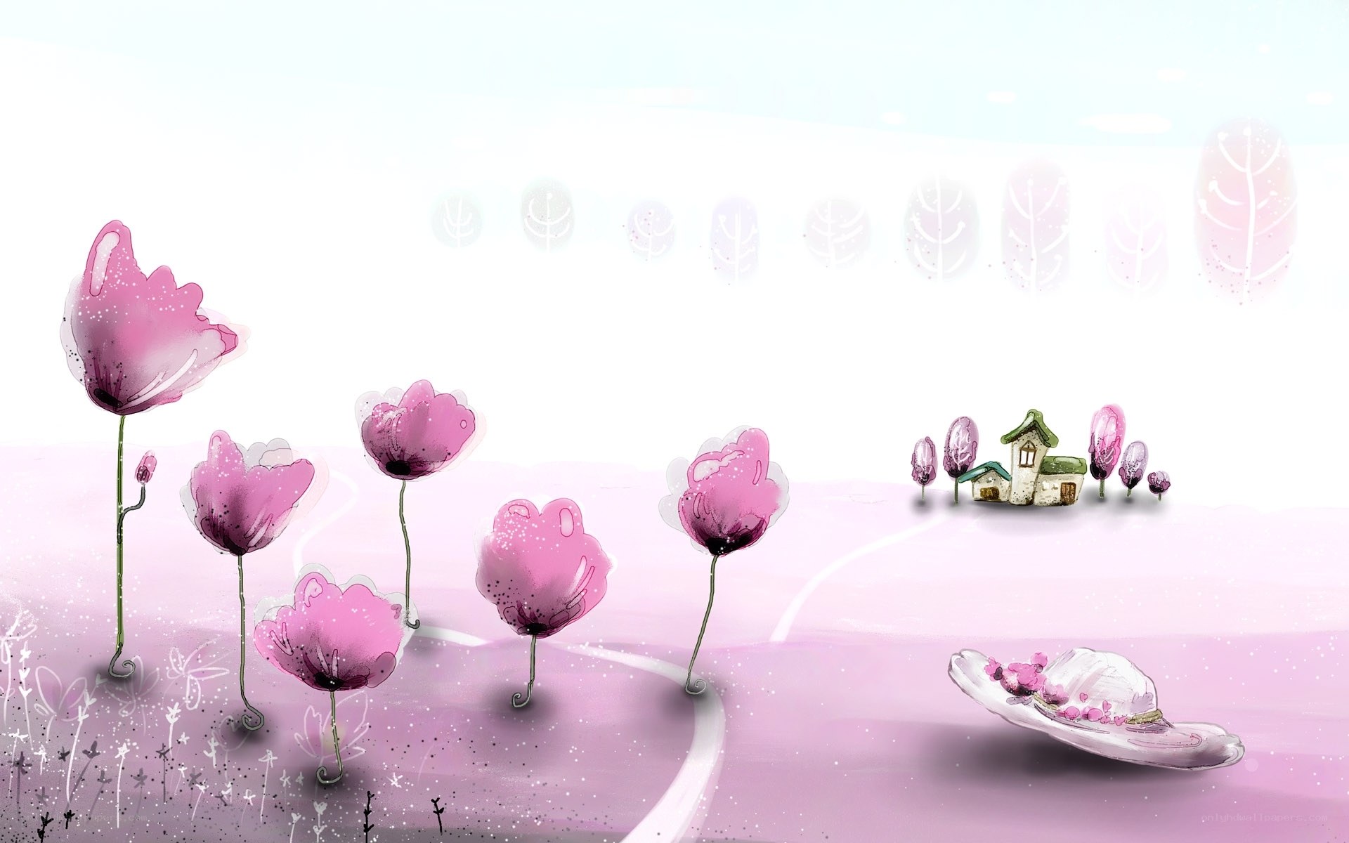 pink flower field landscape
