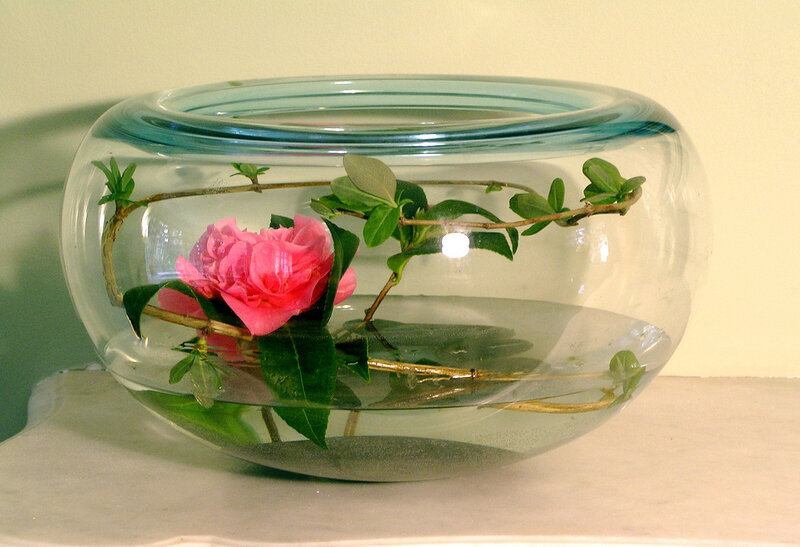 Pink Flower in Glass Bowl