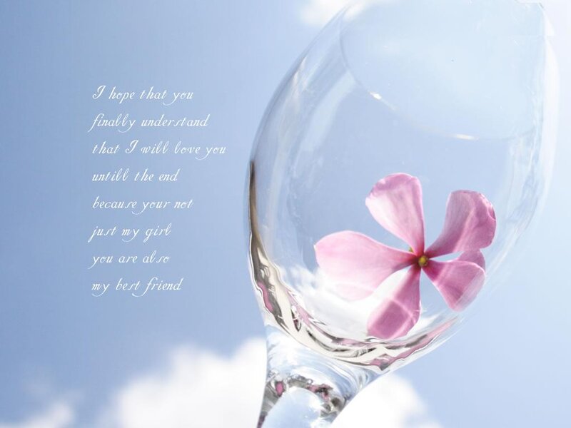 Pink Flower in Wine Glass — Blue