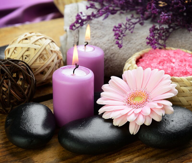 Pink Flower with Candles — Purple