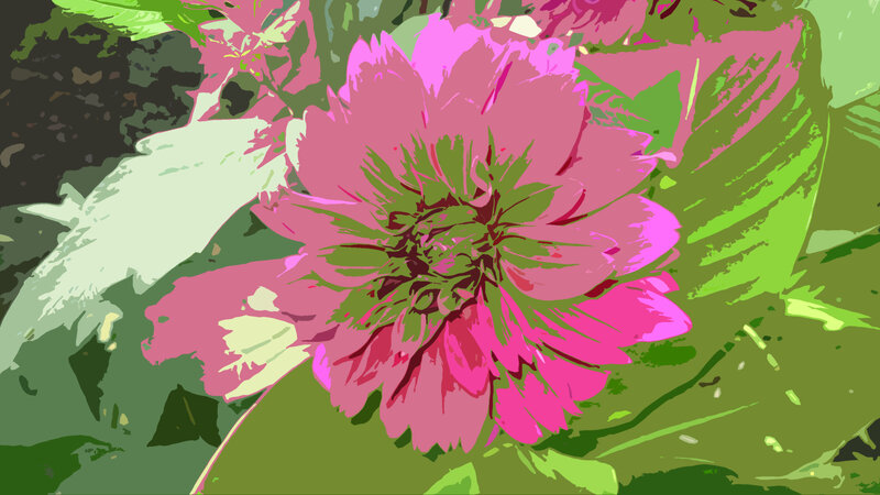 Pink Flower with Green Leaves — Vibrant, Digital Art, Petals
