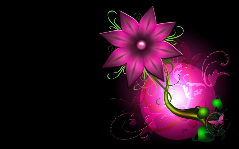 Pink Flower with Green Vines