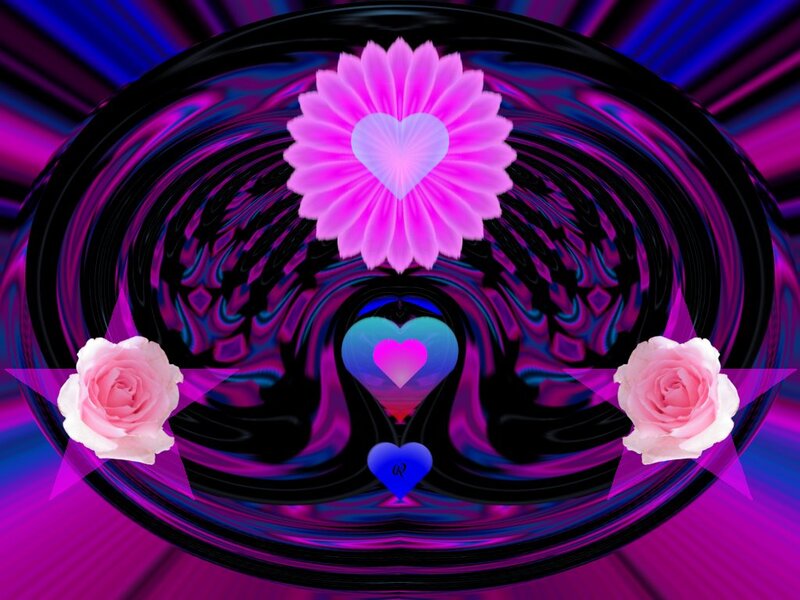 Pink Flower with Hearts — Purple