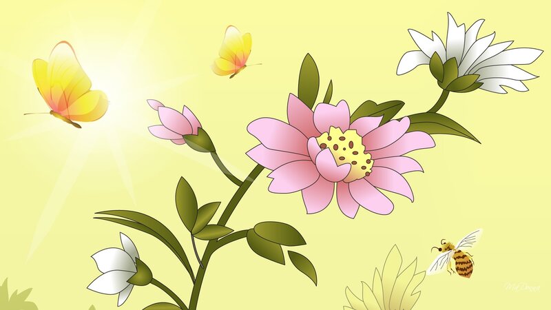Pink Flower with Insects