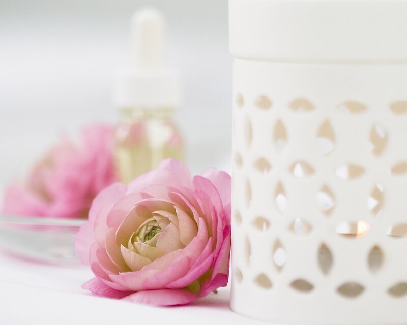 Pink flower with oil diffuser