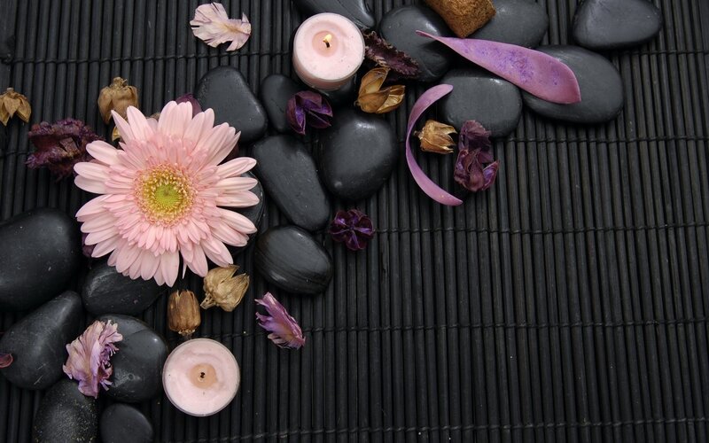 Pink Flower with Stones — Black