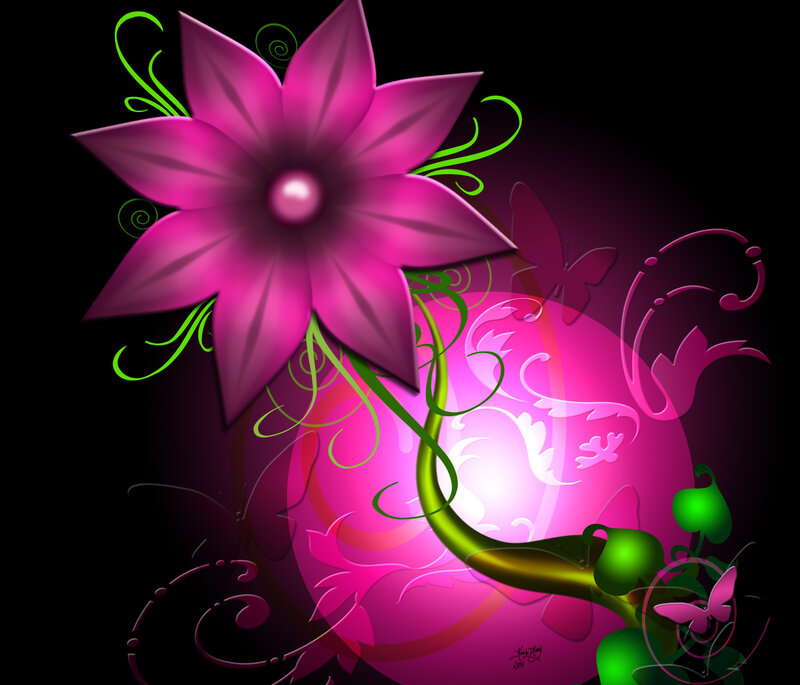 Pink Flower with Vines — Magenta