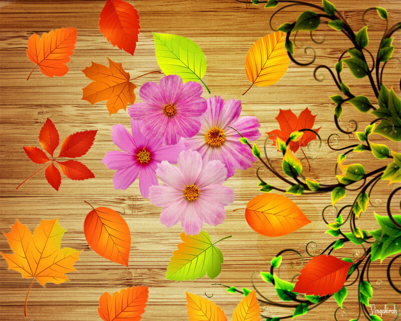 Pink Flowers and Autumn Leaves — Festive