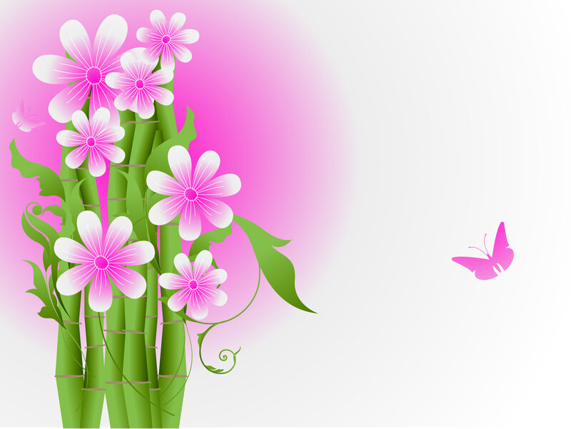 Pink Flowers and Bamboo