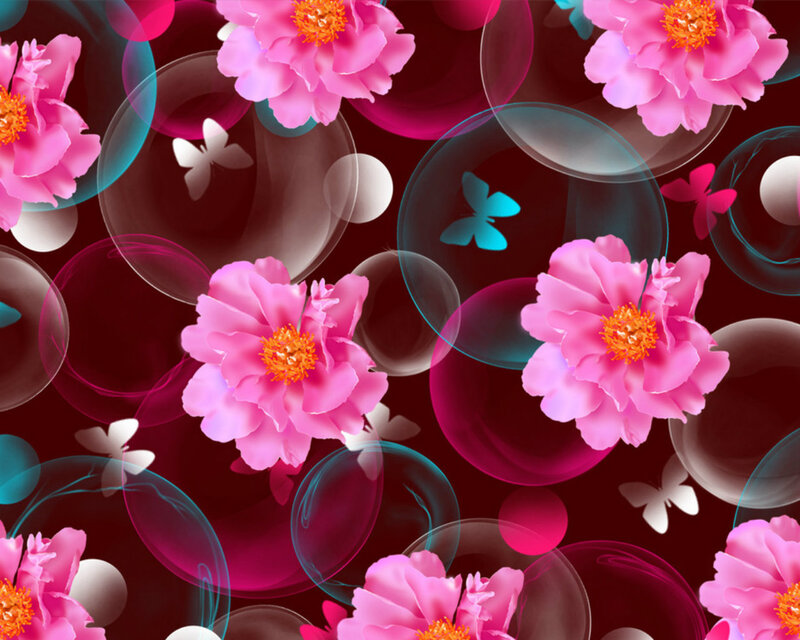 Pink Flowers and Bubbles