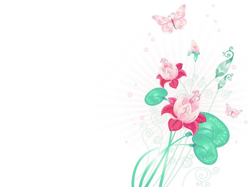 pink flowers and butterflies