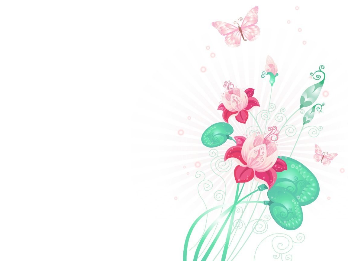 pink flowers and butterflies