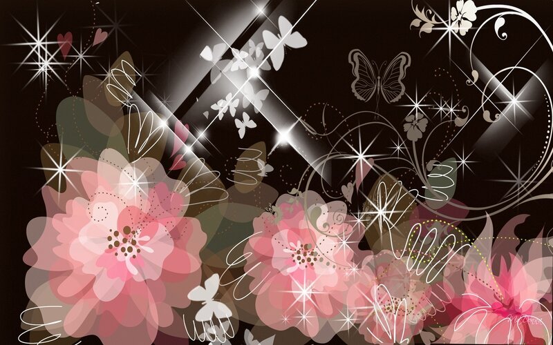 Pink Flowers and Butterflies — Black, Dreamy