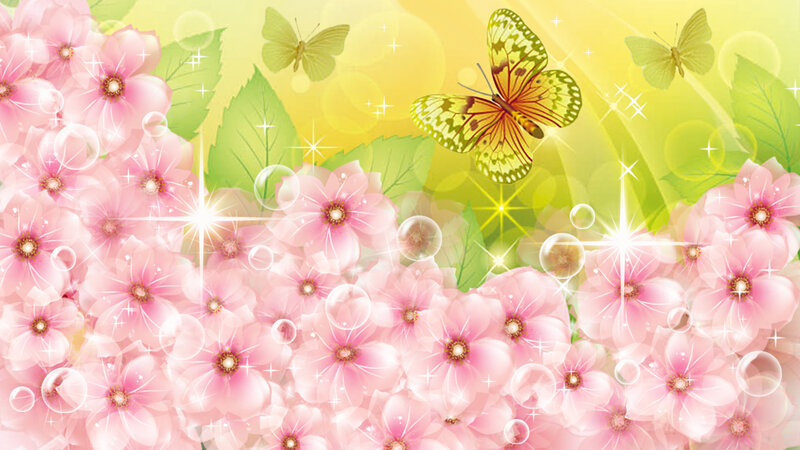 Pink Flowers and Butterflies — Cheerful