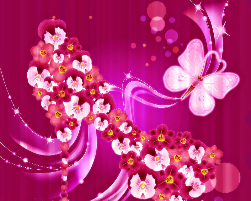 Pink Flowers and Butterfly — Magenta, Dreamy