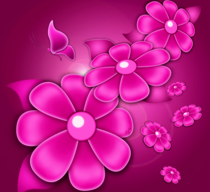 Pink Flowers and Butterfly — Magenta