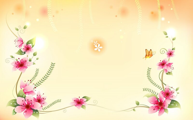 Pink Flowers and Butterfly — Yellow