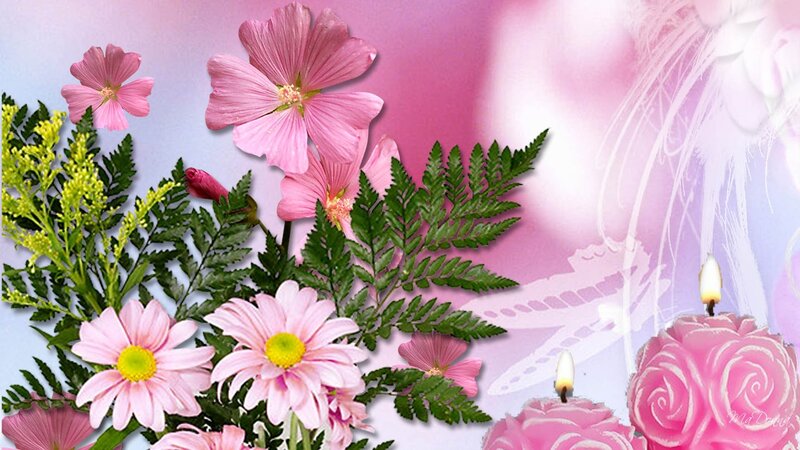 Pink Flowers and Candles