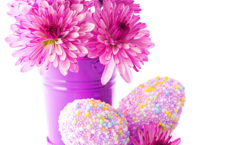 Pink Flowers and Decorated Eggs
