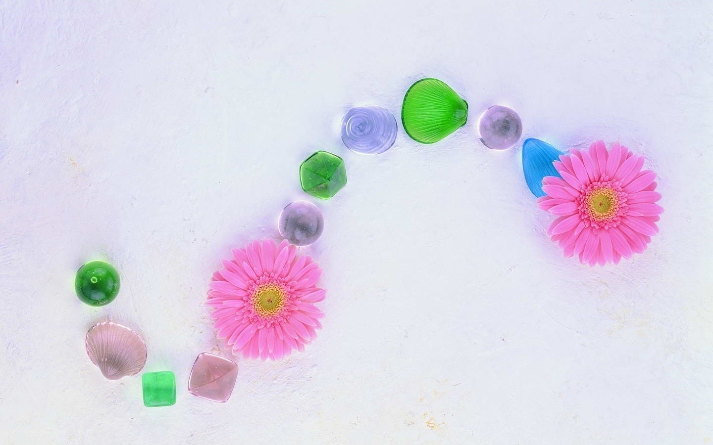 Pink flowers and glass gems