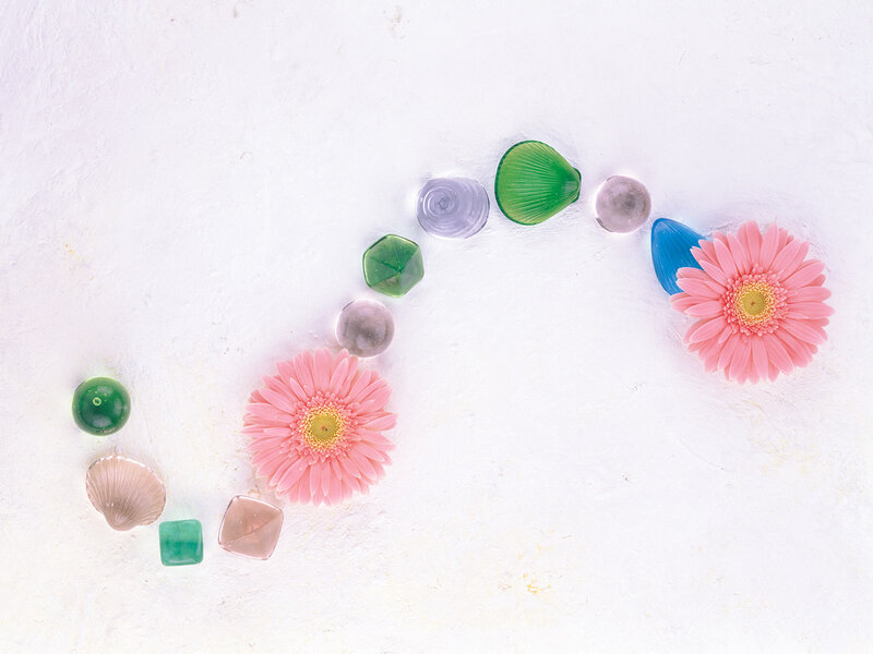 Pink Flowers and Glass Stones